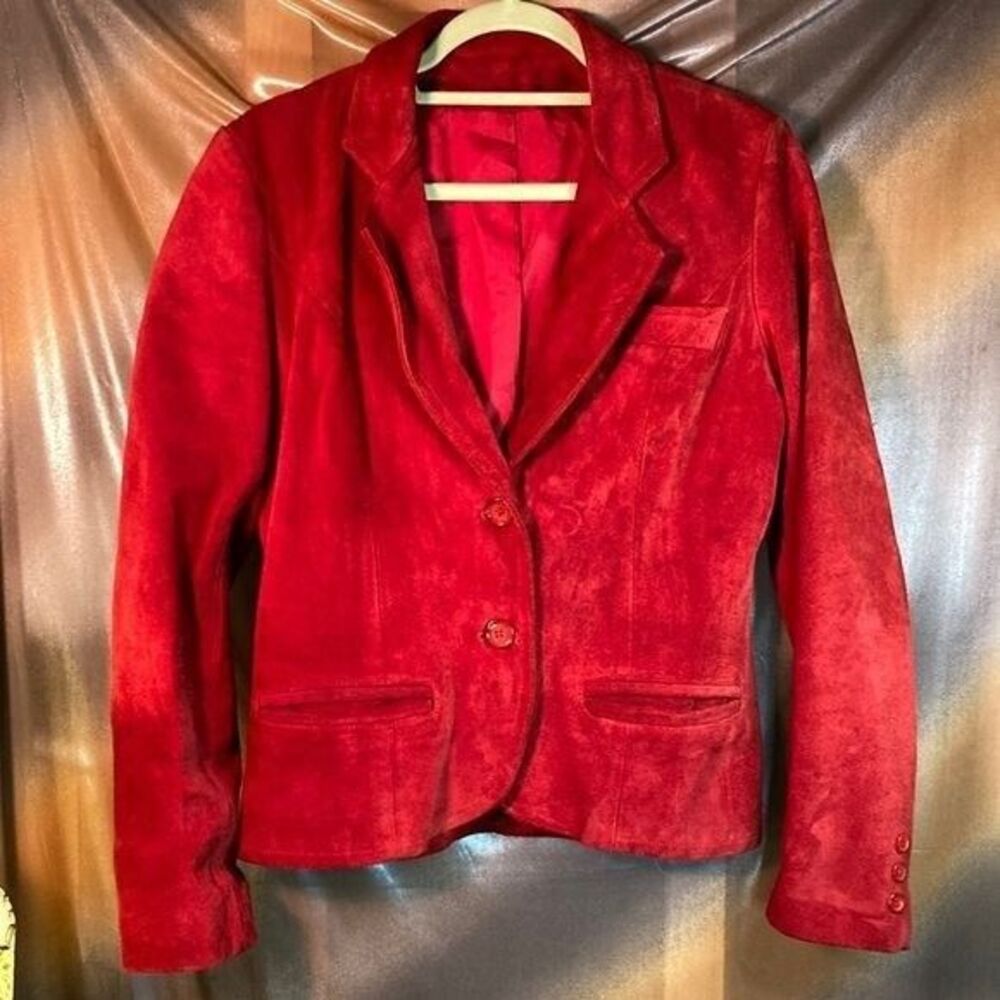 Vintage 1990’s Red Leather Single Breasted Blazer Jacket Long Sleeves Size S 208